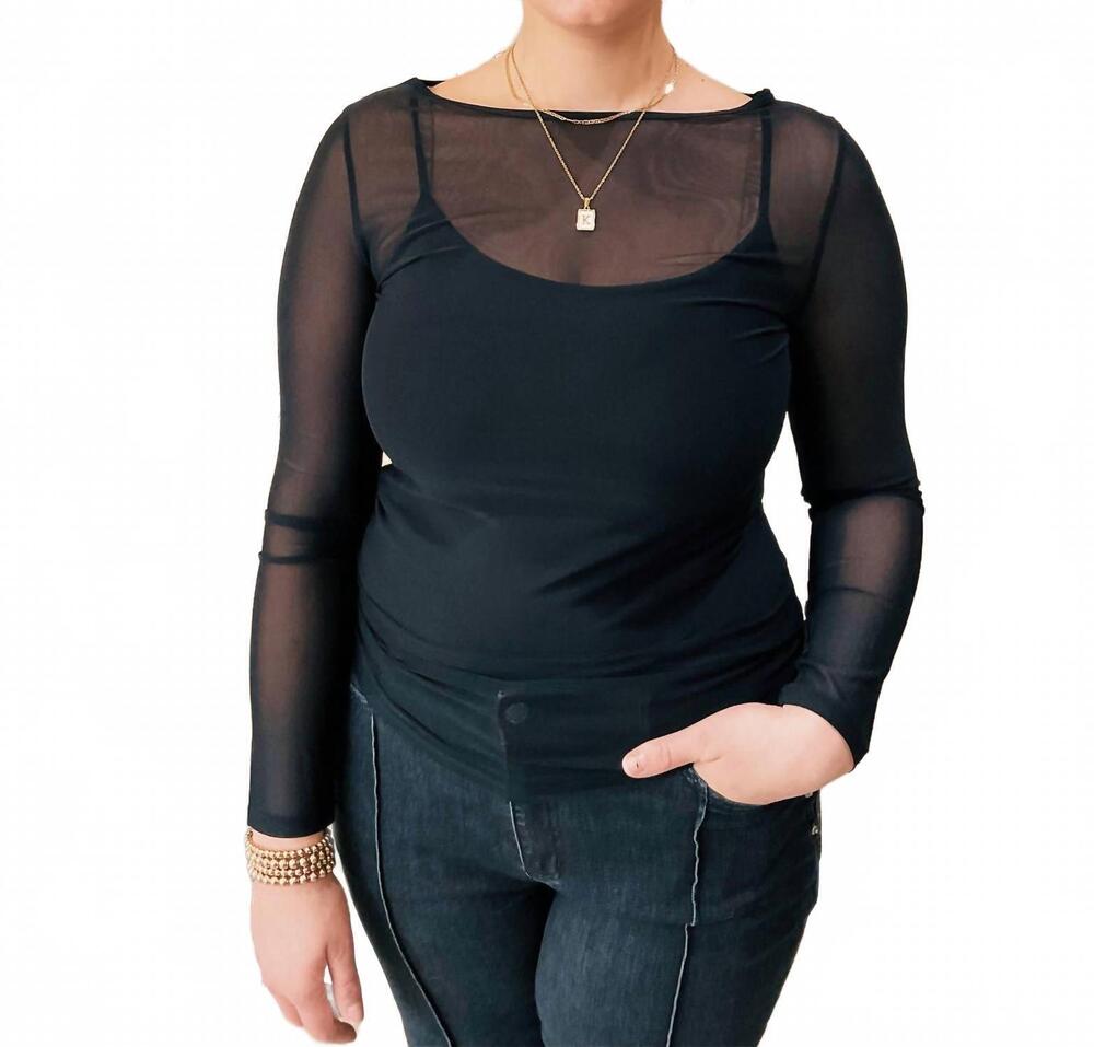 NEW ELIETIAN sheer long sleeve top in black
